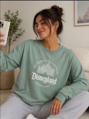 Disney Disneyland Parks Sage Green and White Pullover Crewneck Sweater Size 1X